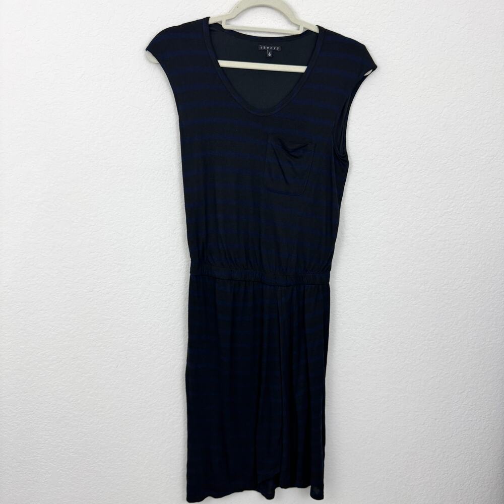 Theory Womens Genessa Casual Dress Size P (XS) Stripe Wrap Lightweight Brown